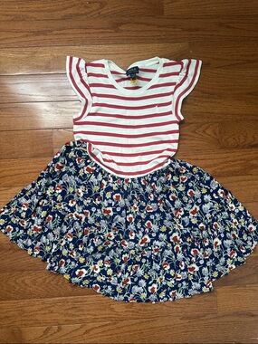 Polo by Ralph Lauren Red & White Striped Top with Navy Floral Skirt Dress
